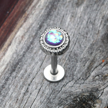 Detail View 1 of Opal Sparkle Ornate Top Steel Labret-Purple
